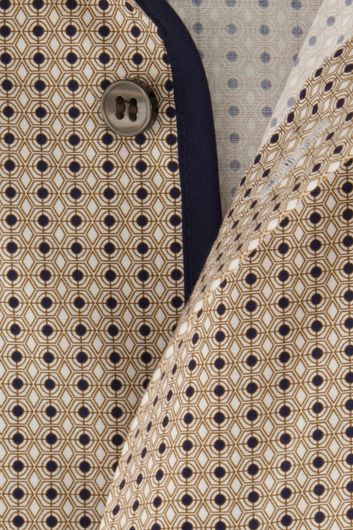 Olymp overhemd mouwlengte 7 slim fit beige geprint katoen