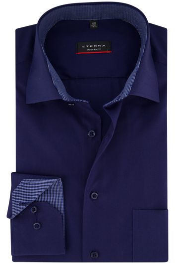 Eterna business overhemd  normale fit donkerblauw effen katoen