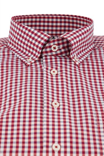 Eterna overhemd korte mouw wijde fit rood geruit katoen button-down