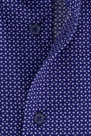 Eterna overhemd korte mouw comfort fit donkerblauw geprint katoen