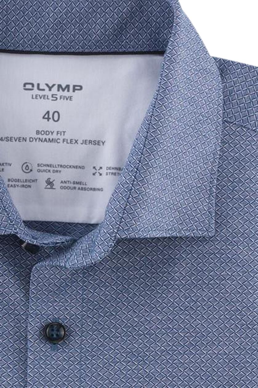 Olymp level 5 overhemd blauw geprint katoen 24/seven
