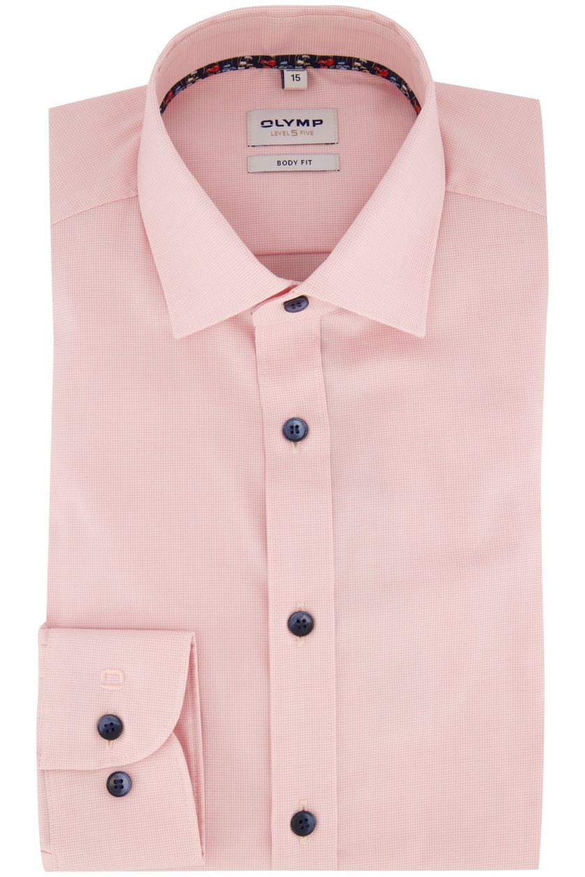 Olymp overhemd body fit roze geruit katoen
