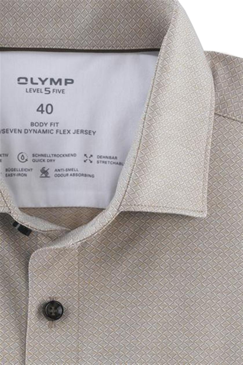 Olymp overhemd level five 24/seven body fit beige katoen