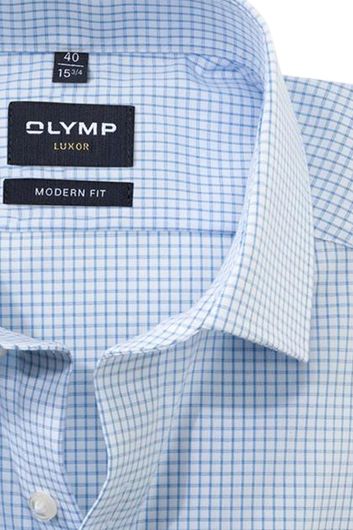 Olymp overhemd blauw geruit normale fit