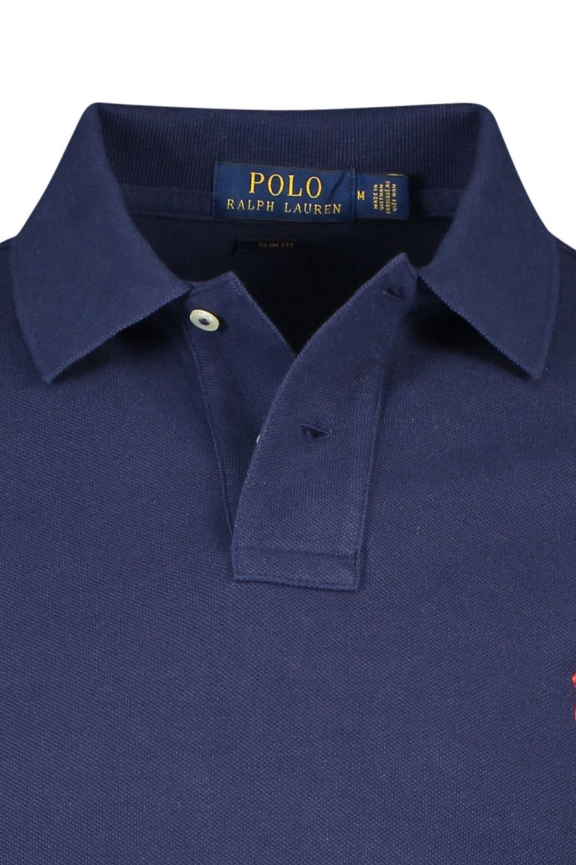 Polo Ralph Lauren Big & Tall polo normale fit donkerblauw effen katoen 2 knoops