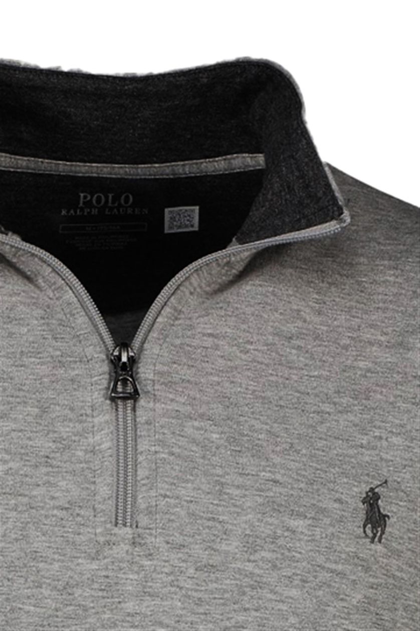 Polo Ralph Lauren trui opstaande kraag met rits grijs effen katoen Big & Tall