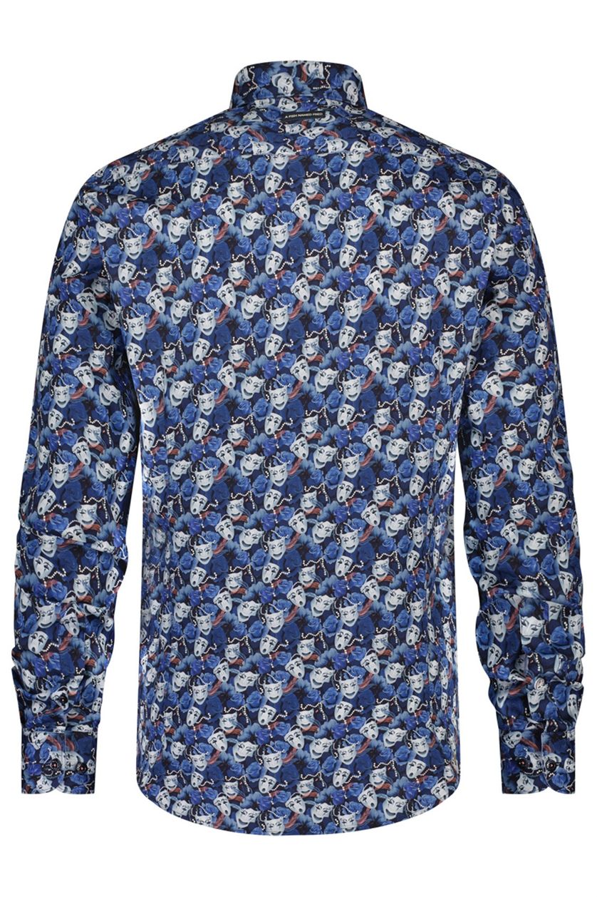 A Fish Named Fred casual overhemd donkerblauw geprint katoen slim fit