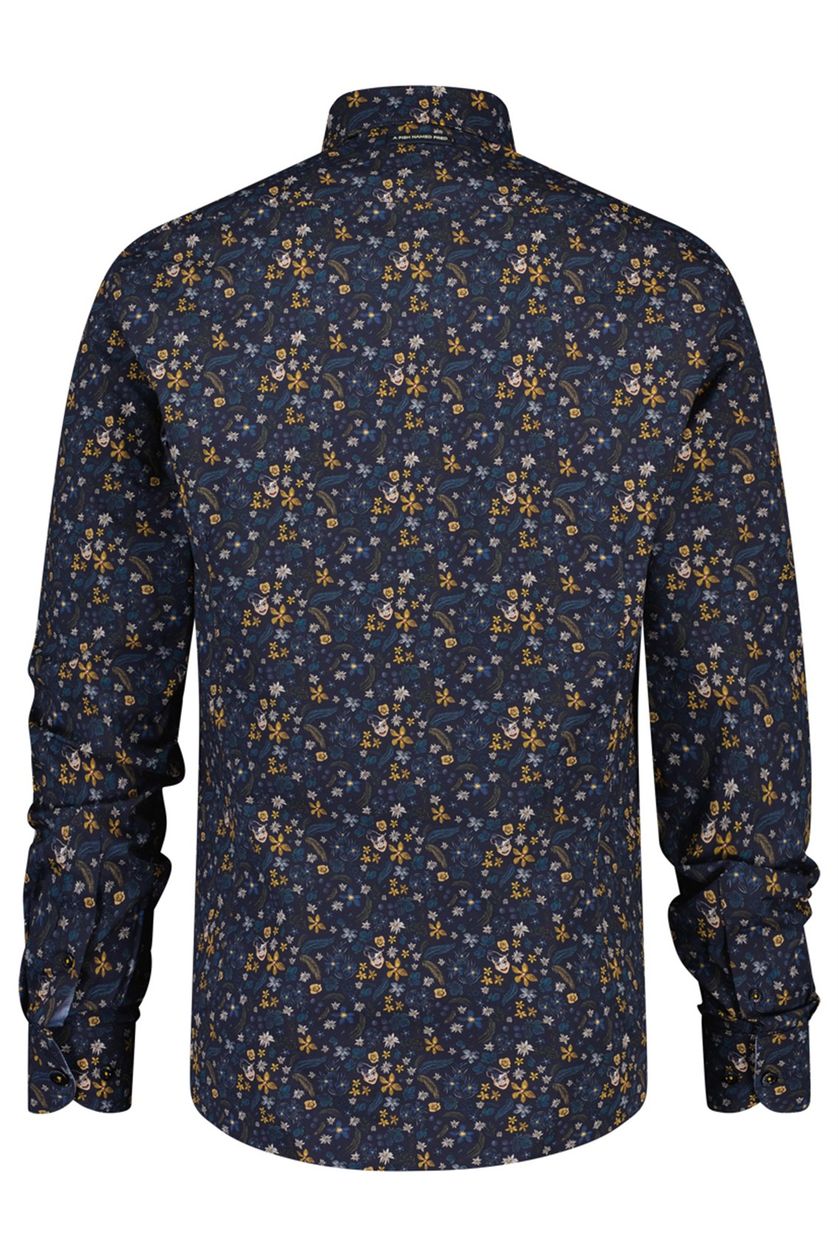 Casual overhemd A Fish Named fred donkerblauw met print slim fit