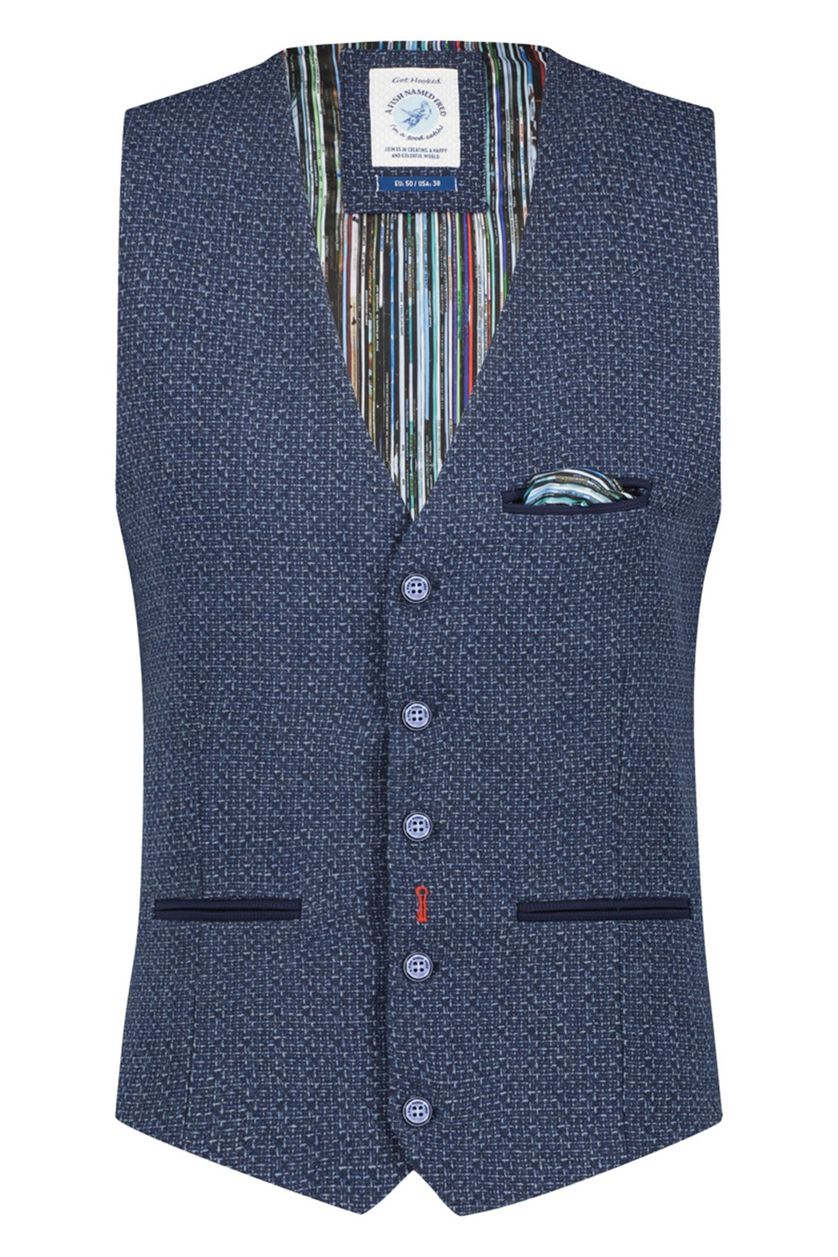 A Fish Named Fred gilet donkerblauw effen wol normale fit met structuur
