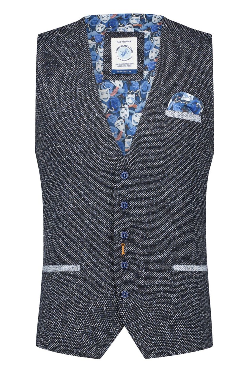 A Fish Named Fred gilet donkerblauw met print normale fit 
