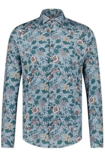 Blue Industry casual overhemd slim fit groen bloemenprint katoen