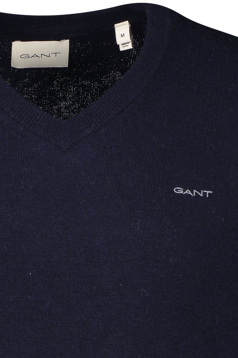 Gant lamswol trui v-hals donkerblauw