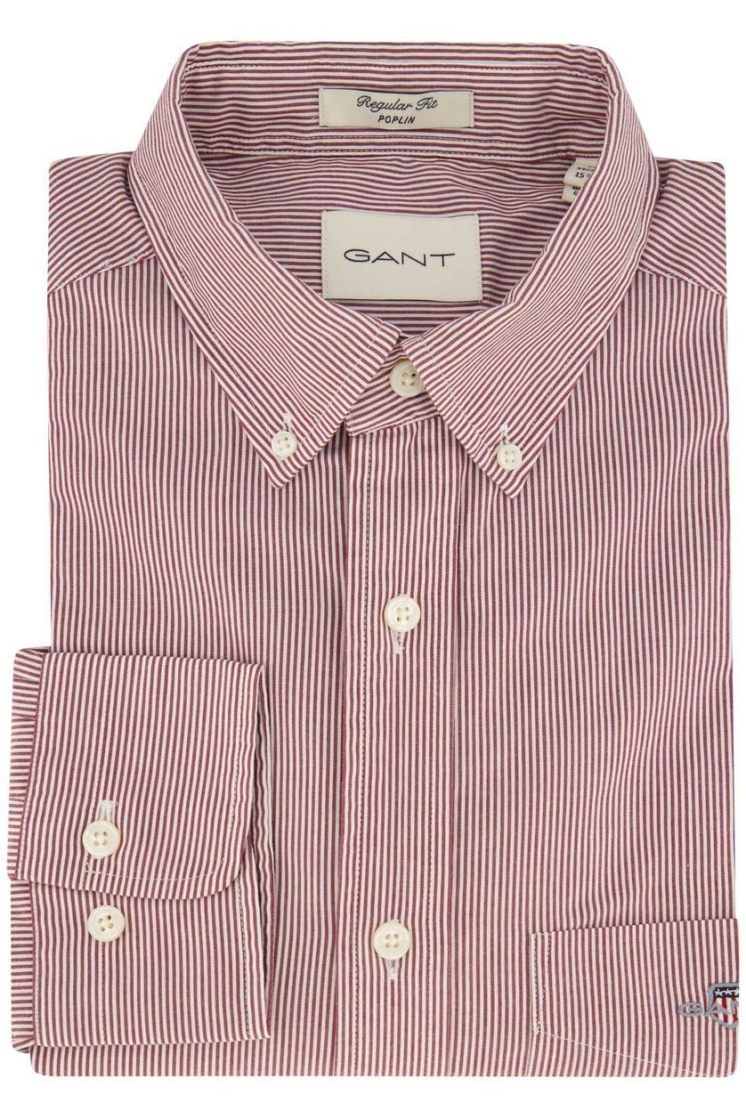 Gant casual gestreept overhemd normale fit bordeaux katoen