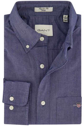 Gant casual overhemd Regular Fit Oxford blauw effen katoen witte knopen