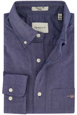 Gant Gant casual overhemd Regular Fit Oxford blauw effen katoen witte knopen