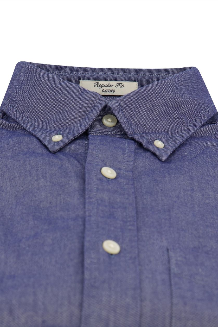 Gant casual overhemd Regular Fit blauw effen katoen witte knopen