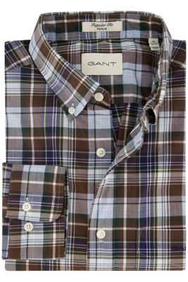 Gant Gant casual bruin geruit overhemd normale fit katoen