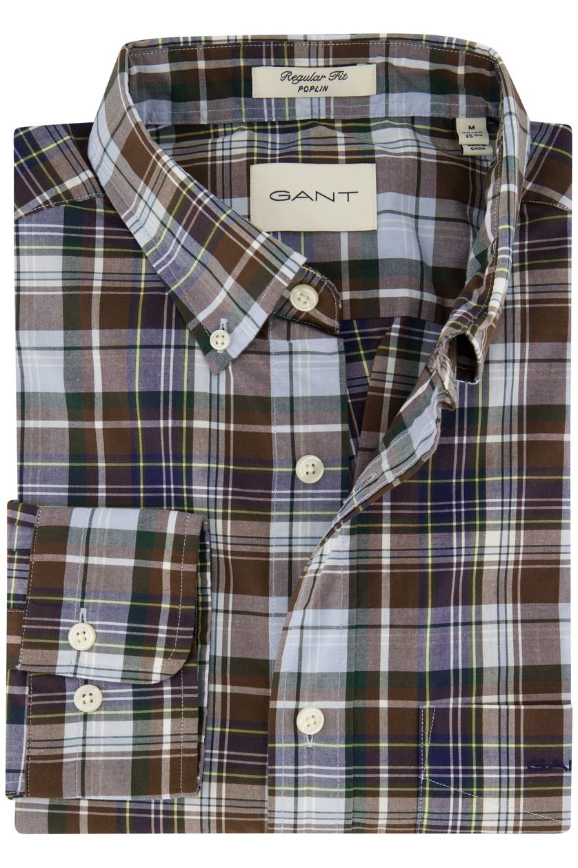 Katoenen Gant casual overhemd normale fit bruin geruit