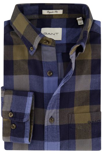 Gant casual overhemd regular fit blauw geruit katoen