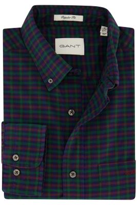 Gant Gant normale fit casual overhemd donkerblauw geruit katoen