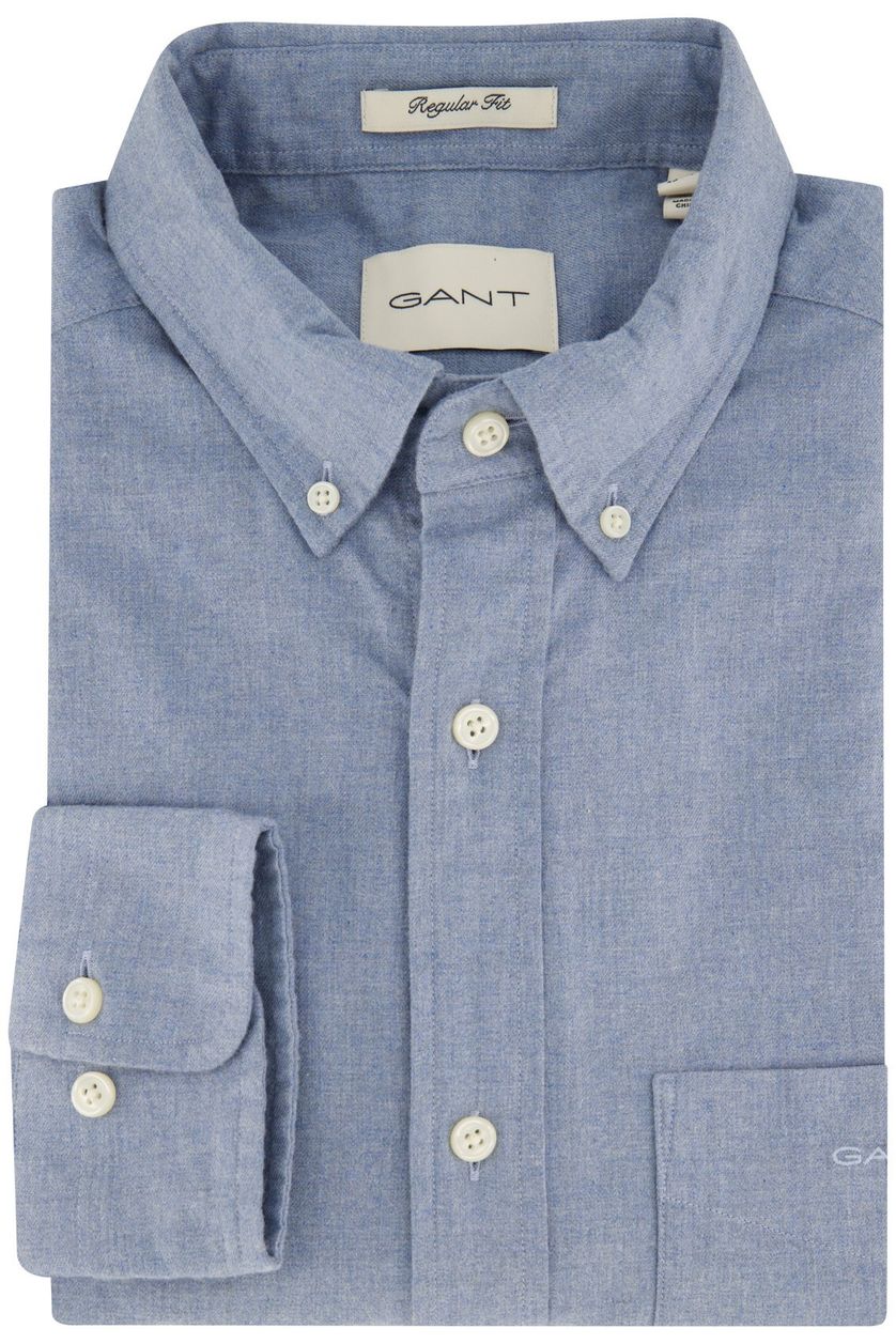 Gant casual heren overhemd regular fit lichtblauw effen katoen