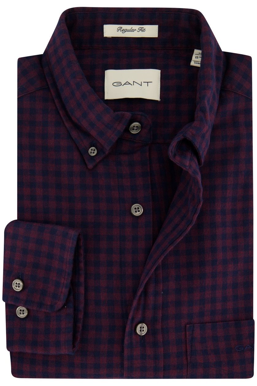 Gant casual heren overhemd regular fit bordeaux geruit katoen