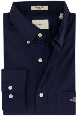 Gant Gant casual overhemd normale fit donkerblauw effen