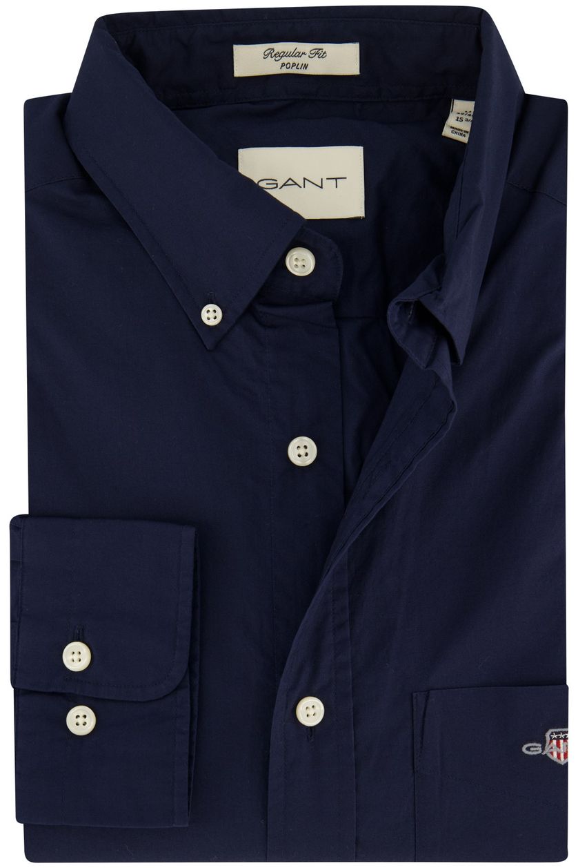 Gant casual overhemd normale fit donkerblauw uni