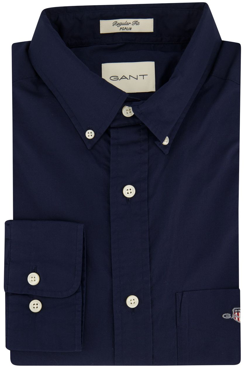 Gant casual overhemd normale fit donkerblauw uni