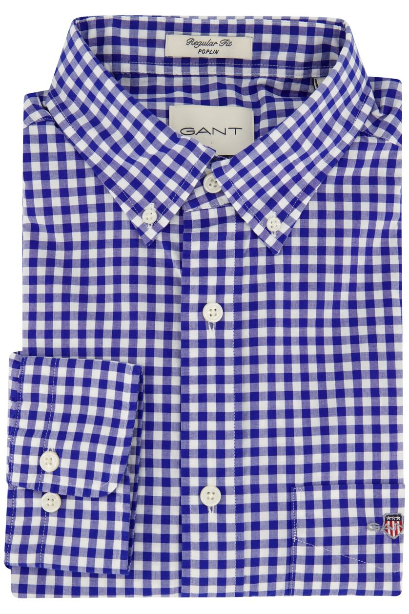Gant casual overhemd normale fit blauw geruit