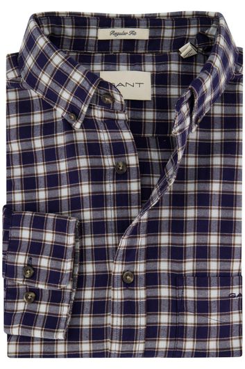 Gant casual overhemd normale fit navy geruit katoen button-down boord