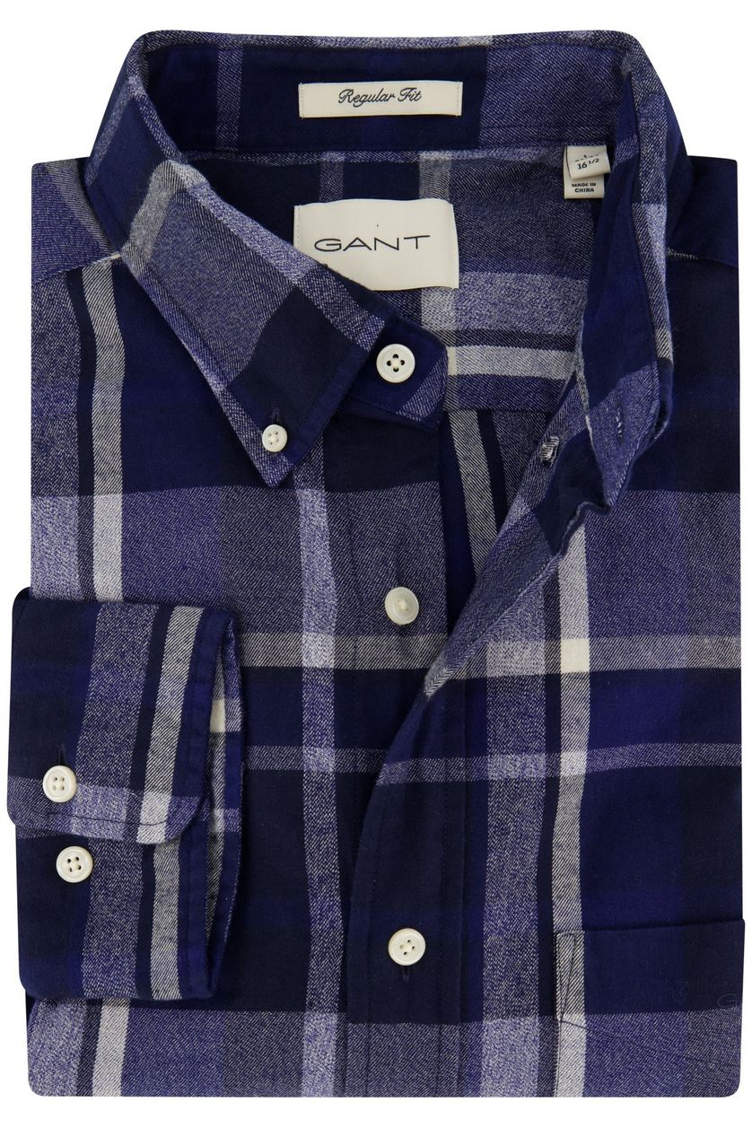 Gant casual overhemd heren regular fit blauw geruit katoen