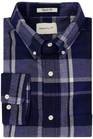 Gant casual overhemd slim fit blauw geruit katoen