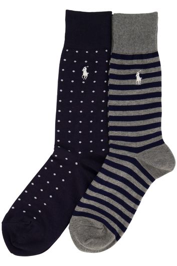 Polo Ralph Lauren sokken donkerblauw strepen stippen 2-pack