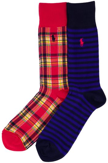 Polo Ralph Lauren sokken blauw rood geruit/geprint 