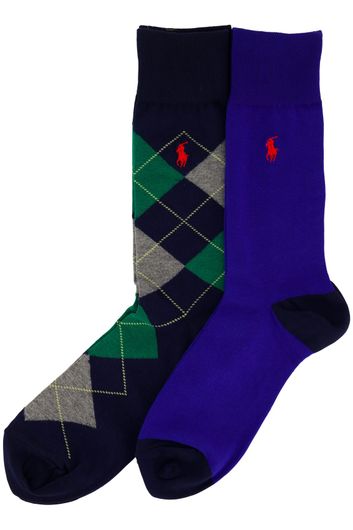 Polo Ralph Lauren 2-pack sokken groen blauw effen geruit