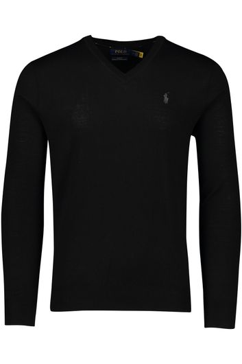 Polo Ralph Lauren trui v-hals zwart effen merinowol slim fit