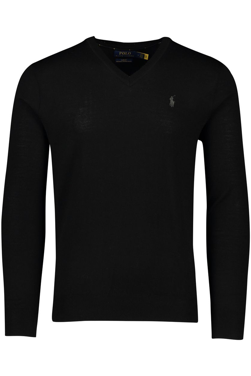 Polo Ralph Lauren trui v-hals zwart effen slim fit 100% merinowol