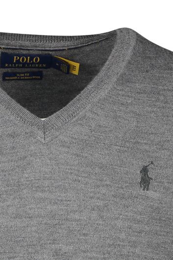 Polo Ralph Lauren trui v-hals grijs effen 100% merinowol
