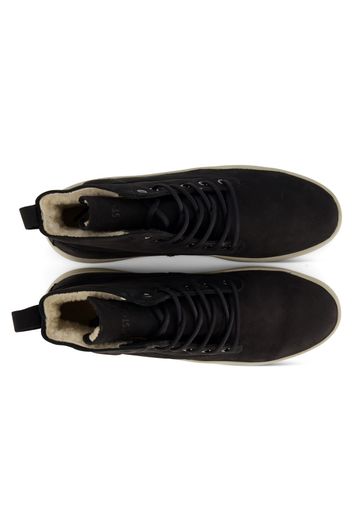 Blackstone hoge sneakers zwart effen leer veters