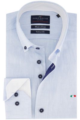 Portofino Portofino casual overhemd normale fit lichtblauw effen linnen Tailored Fit