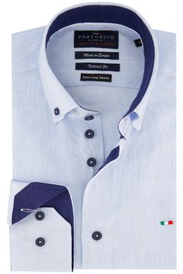 Portofino Portofino casual overhemd mouwlengte 7 normale fit lichtblauw effen 100% linnen