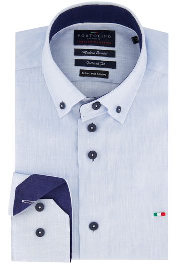 Portofino casual overhemd mouwlengte 7 normale fit lichtblauw effen 100% linnen