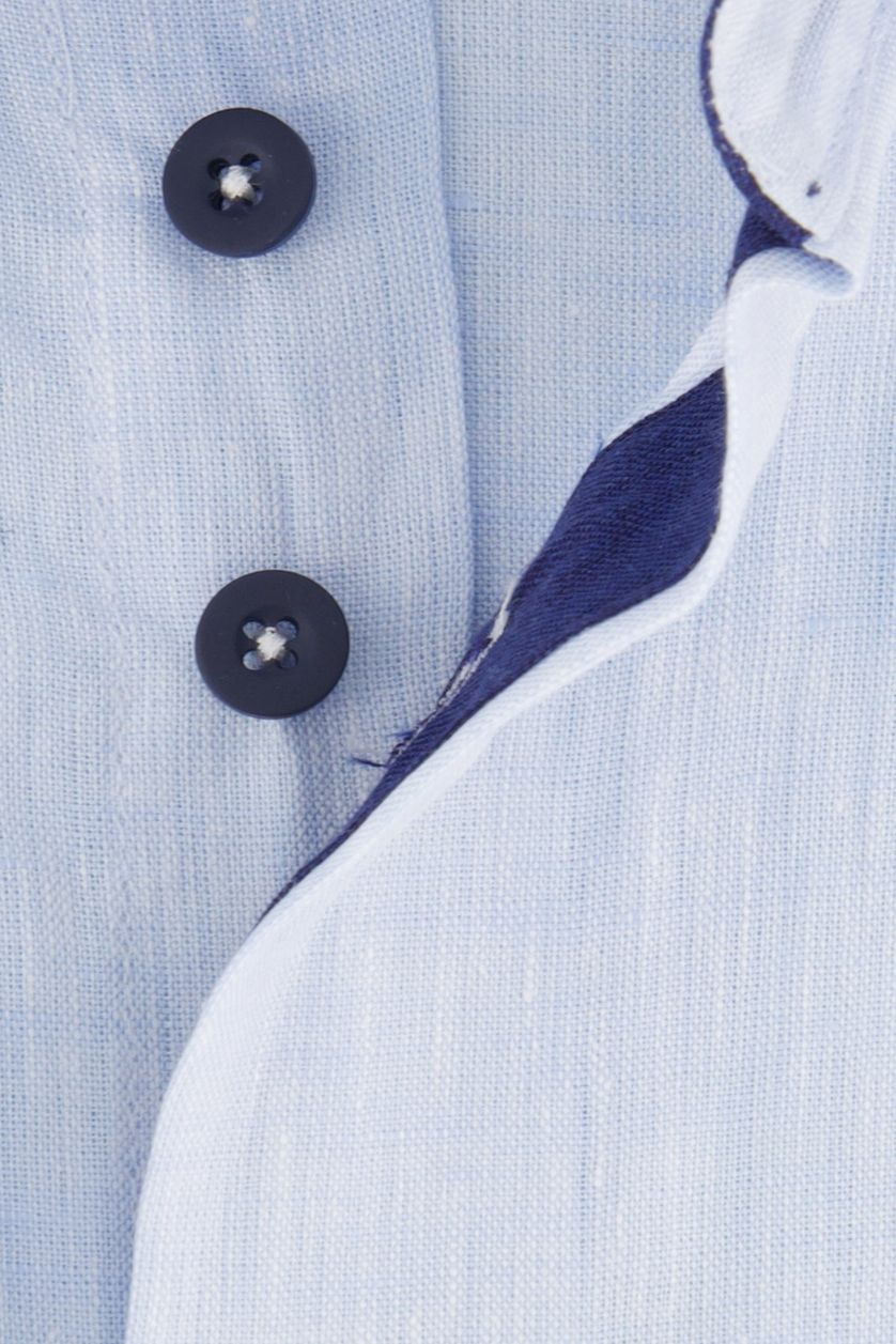 Portofino casual overhemd mouwlengte 7 normale fit lichtblauw effen linnen button-down boord