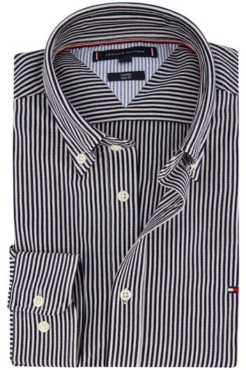 Tommy Hilfiger donkerblauw gestreept casual overhemd slim fit katoen