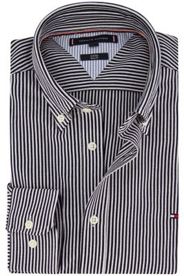 Tommy Hilfiger Tommy Hilfiger donkerblauw gestreept casual overhemd slim fit katoen