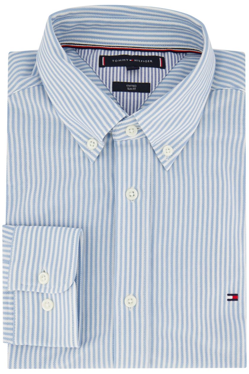Tommy Hilfiger casual overhemd slim fit lichtblauw gestreept katoen