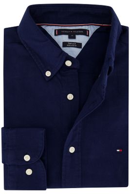 Tommy Hilfiger Tommy Hilfiger casual overhemd normale fit donkerblauw effen flanel katoen