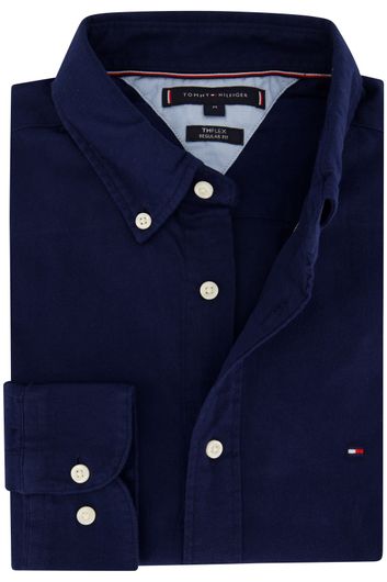 Tommy Hilfiger casual overhemd normale fit donkerblauw effen flanel