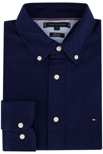 Tommy Hilfiger casual overhemd normale fit donkerblauw effen flanel